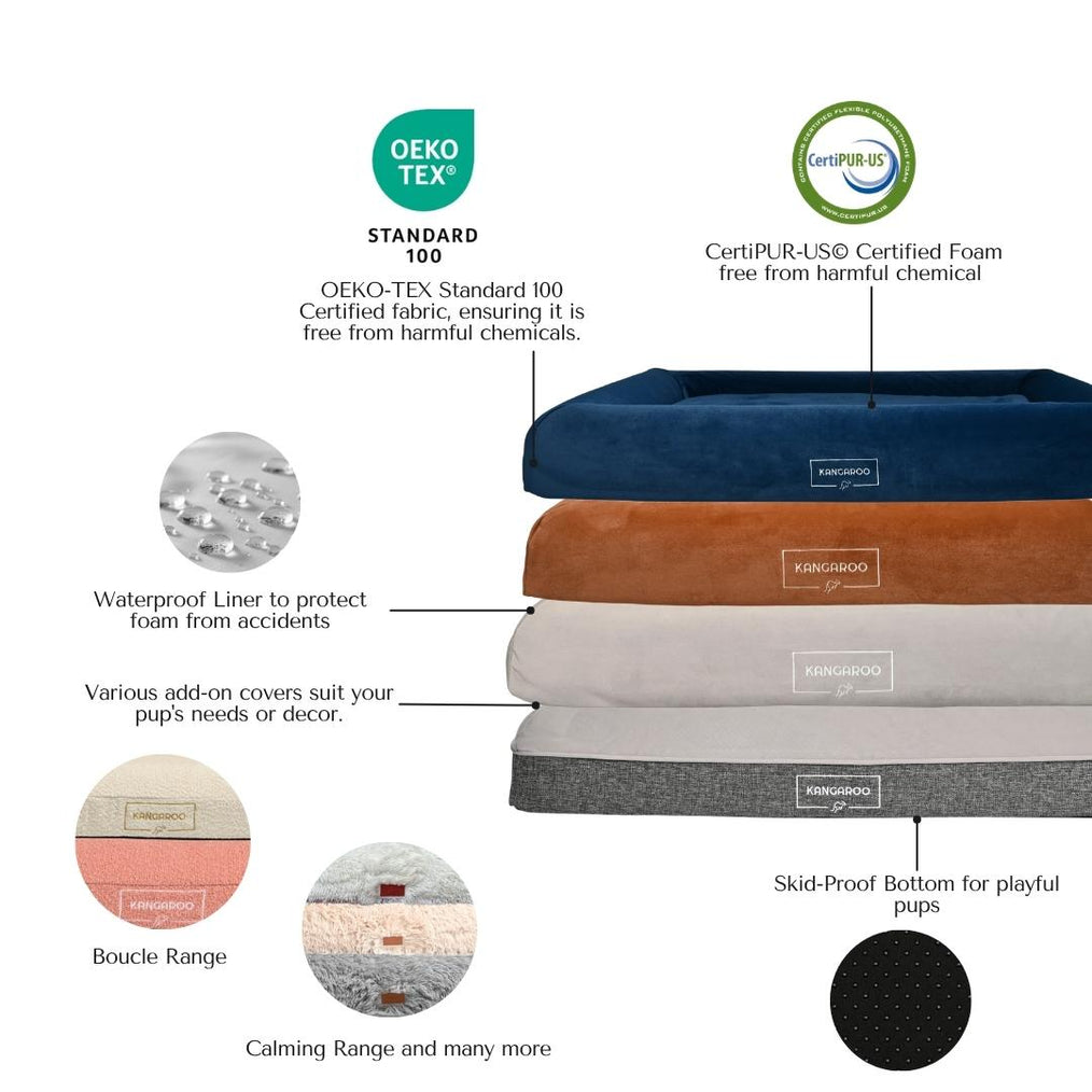 Kangaroo Bed premium quality layers - certified memory foam, non toxic microfibre cover